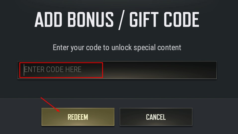 PUBG PC Store Add Bonus Gift Code redemption button