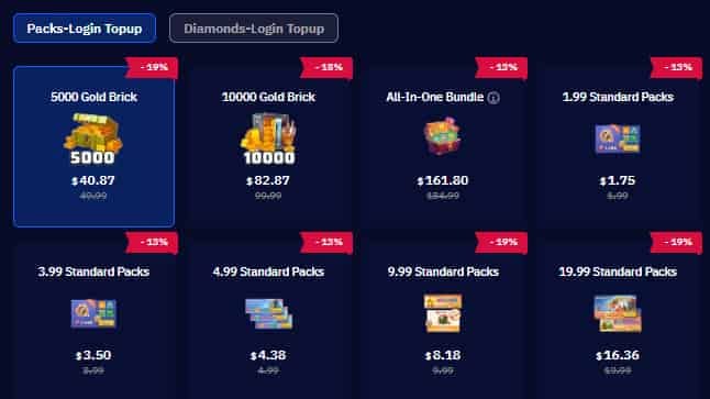 Top War Gold Bricks pricing comparison chart