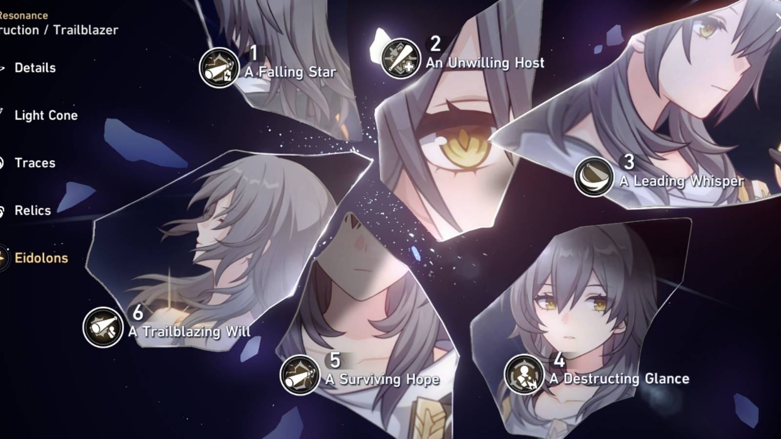 Interface des eidolons de Silver Wolf dans Honkai: Star Rail