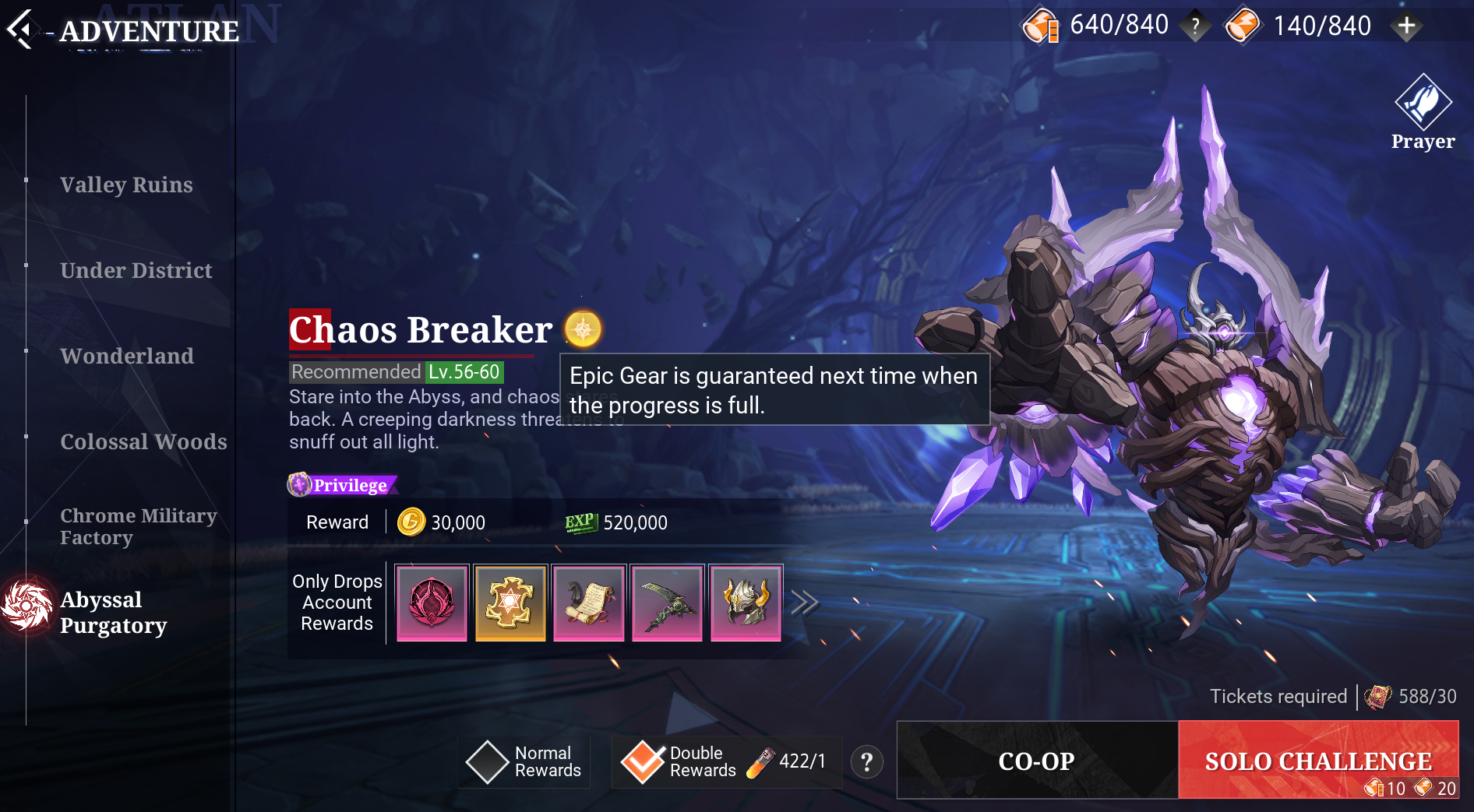 Bossbegegnung in Abyssal Purgatory in Crystal of Atlan