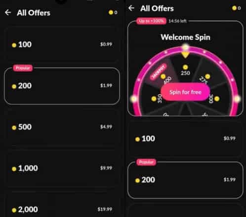 Tango Live Coins $49.99 web and in-app comparison