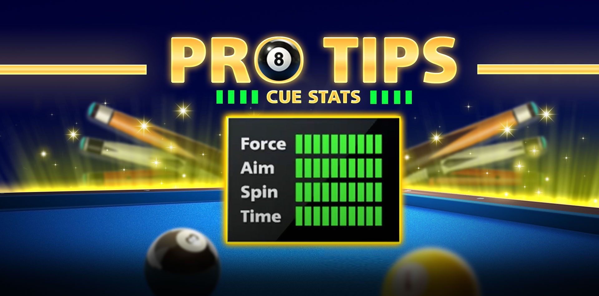 Tela de atributos máximos do taco promocional do 8 Ball Pool no nível 41