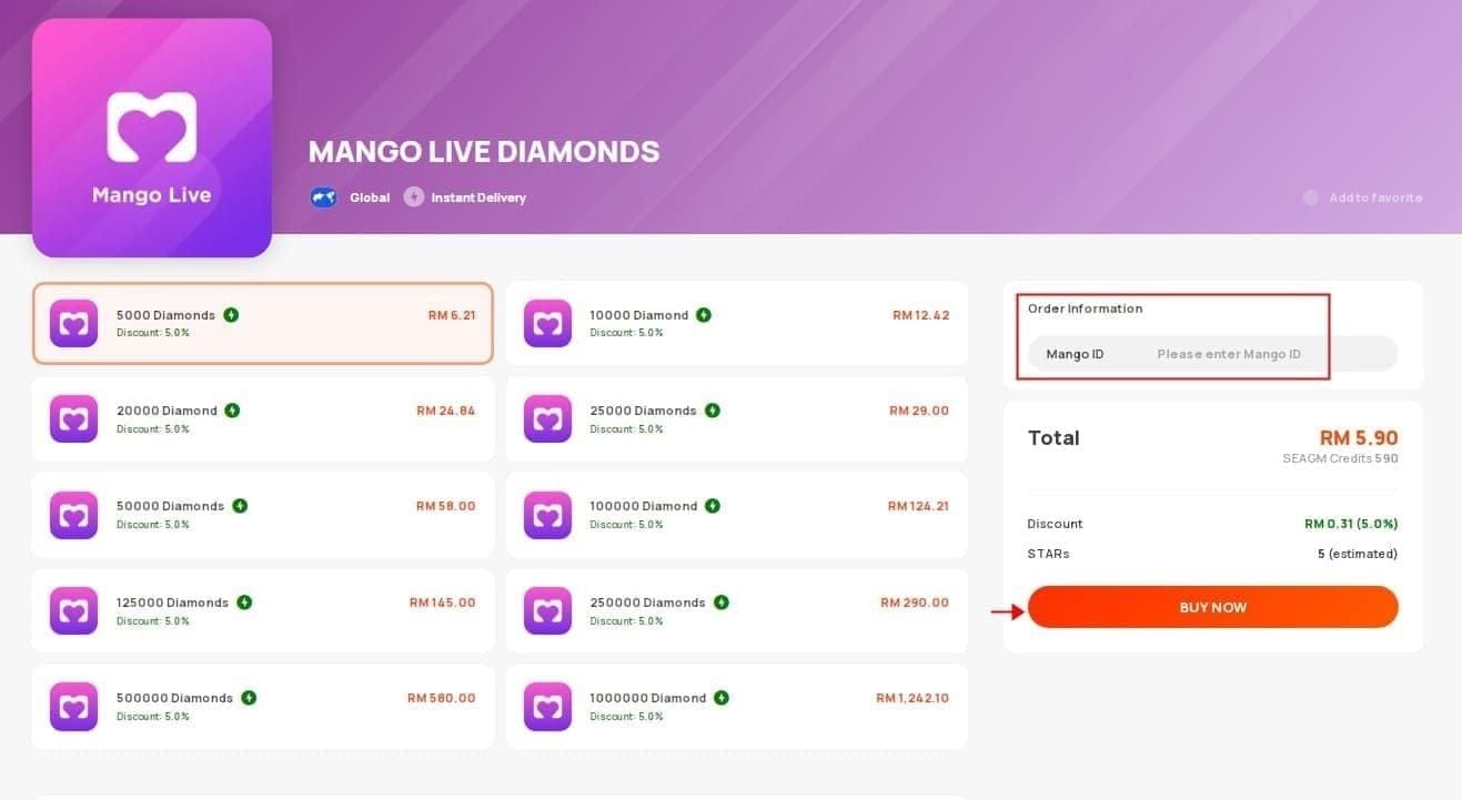 Příklad záznamu o platbě pro Mango Live zobrazující dokončené, čekající a stornované stavy transakcí.