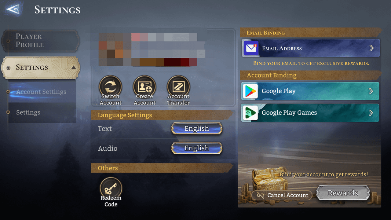 Interface de perfil de Watcher of Realms mostrando o UID do personagem e a localização do servidor
