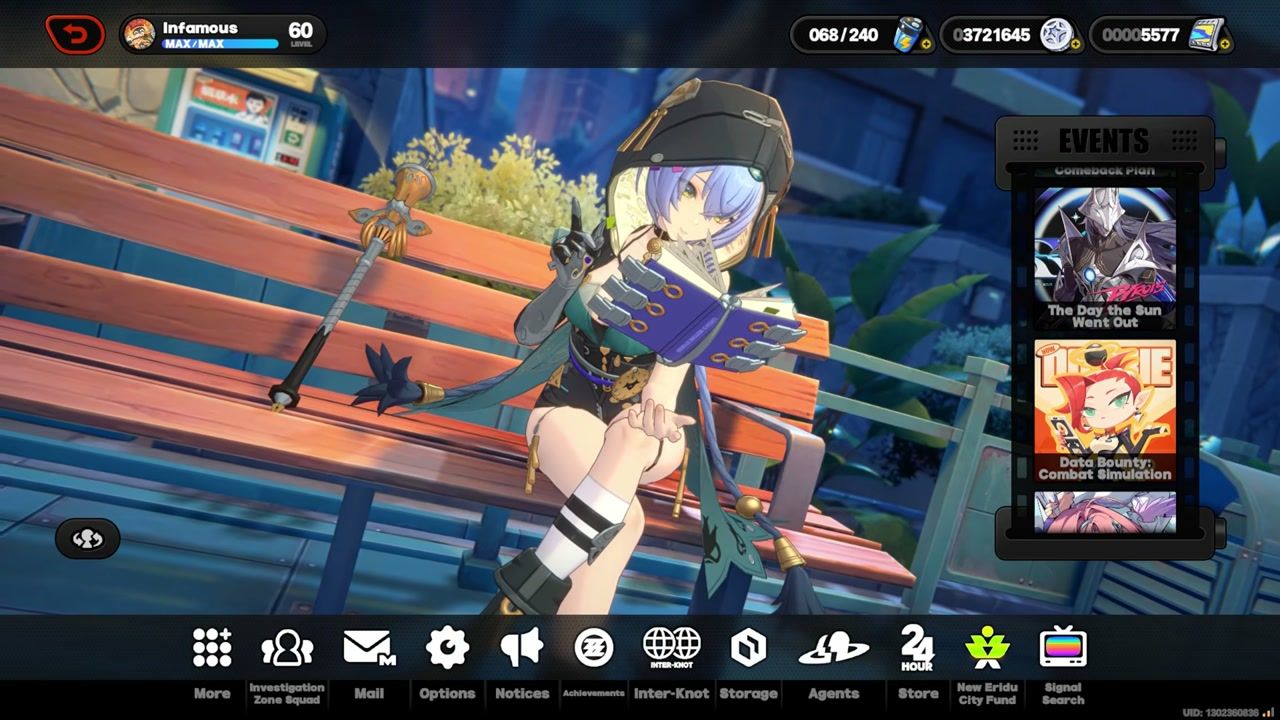 หน้าจอหลัก Lucia ในชุด Night Emissary ของ Zenless Zone Zero