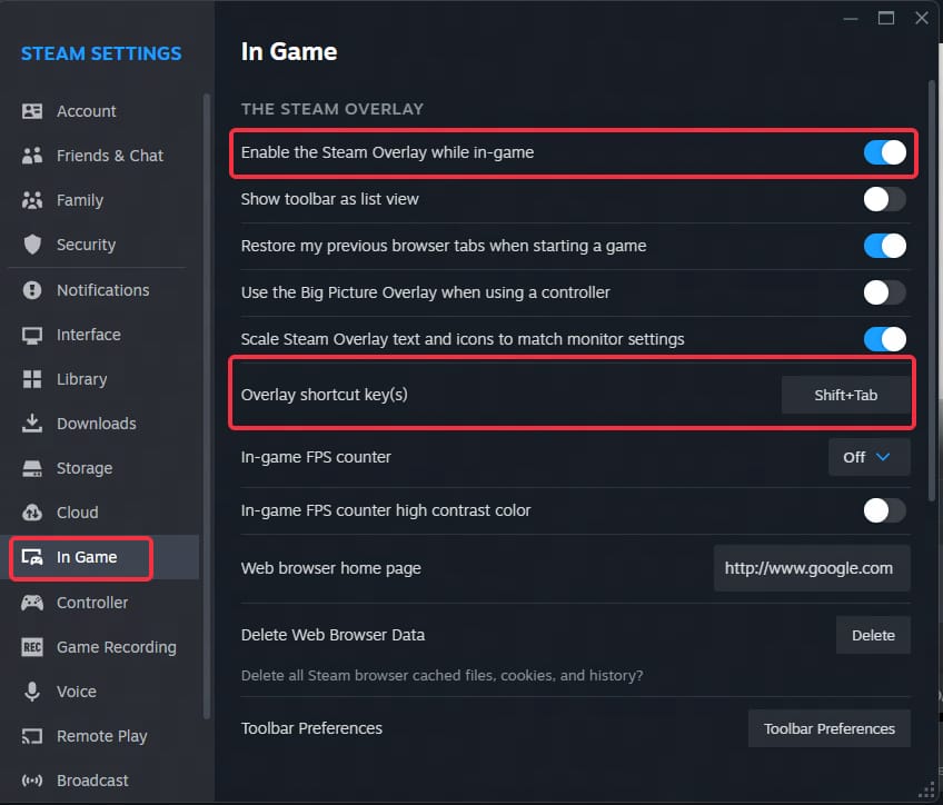 การตั้งค่า Steam overlay ที่เกี่ยวข้องกับการแก้ไขปัญหาการชำระเงิน Marvel Rivals Lattice ไม่สำเร็จบน PC