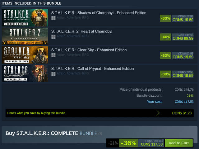 Steam shopping cart showing a Complete the Set dynamic bundle discount