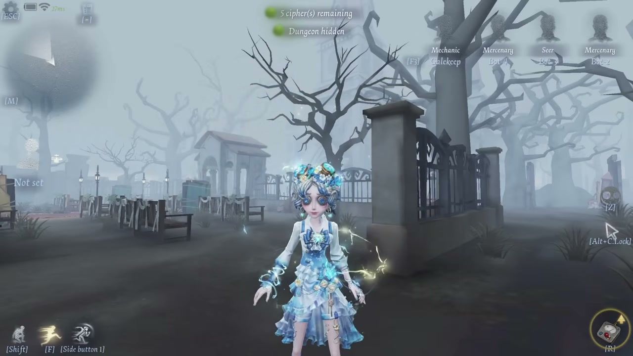 Mechanikerin Zyanotypie Kostüm in einem Identity V Match