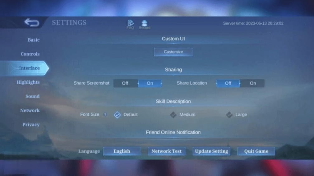 Mobile Legends: Bang Bang settings menu showing Repair Resources option