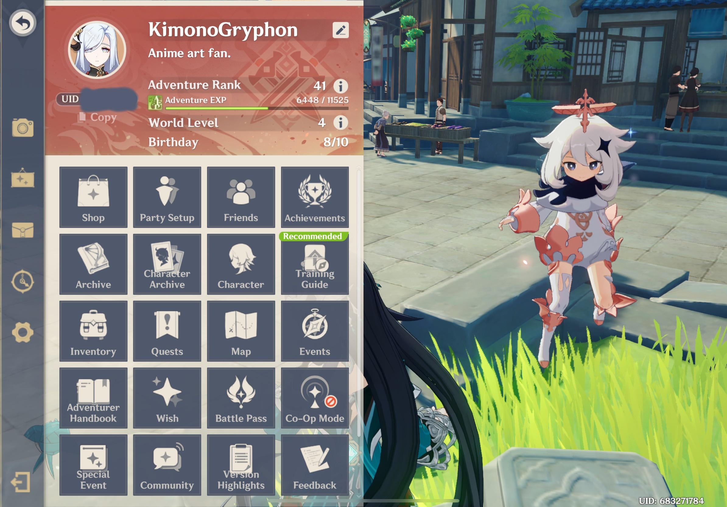 In-game menu showing account UID number and Adventure Rank
