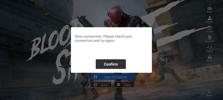 Blood Strike login failed check your network connection error dialogue