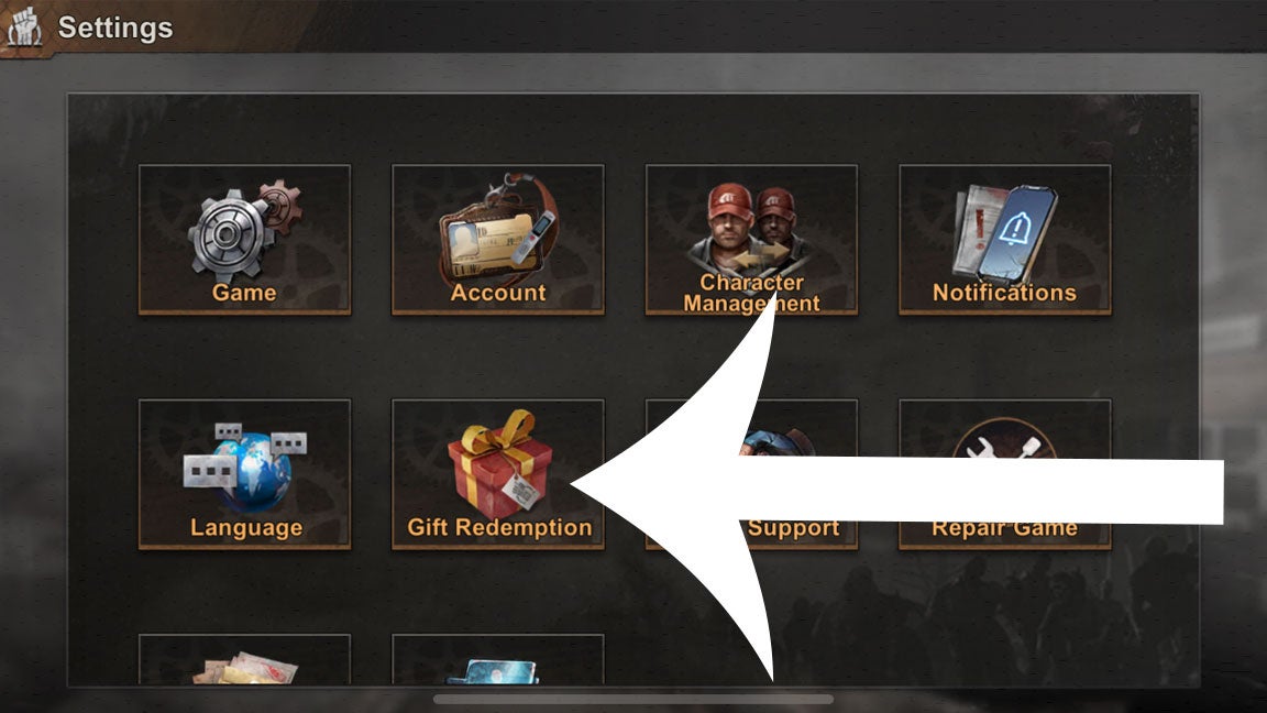 State of Survival settings screen with redemption button