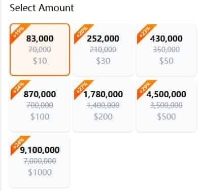 Comparison of Poppo Live Coins purchase rates for different verification levels