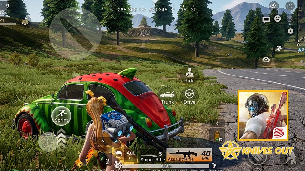 Knives Out squads driving customized tactical jeeps across rugged island terrain