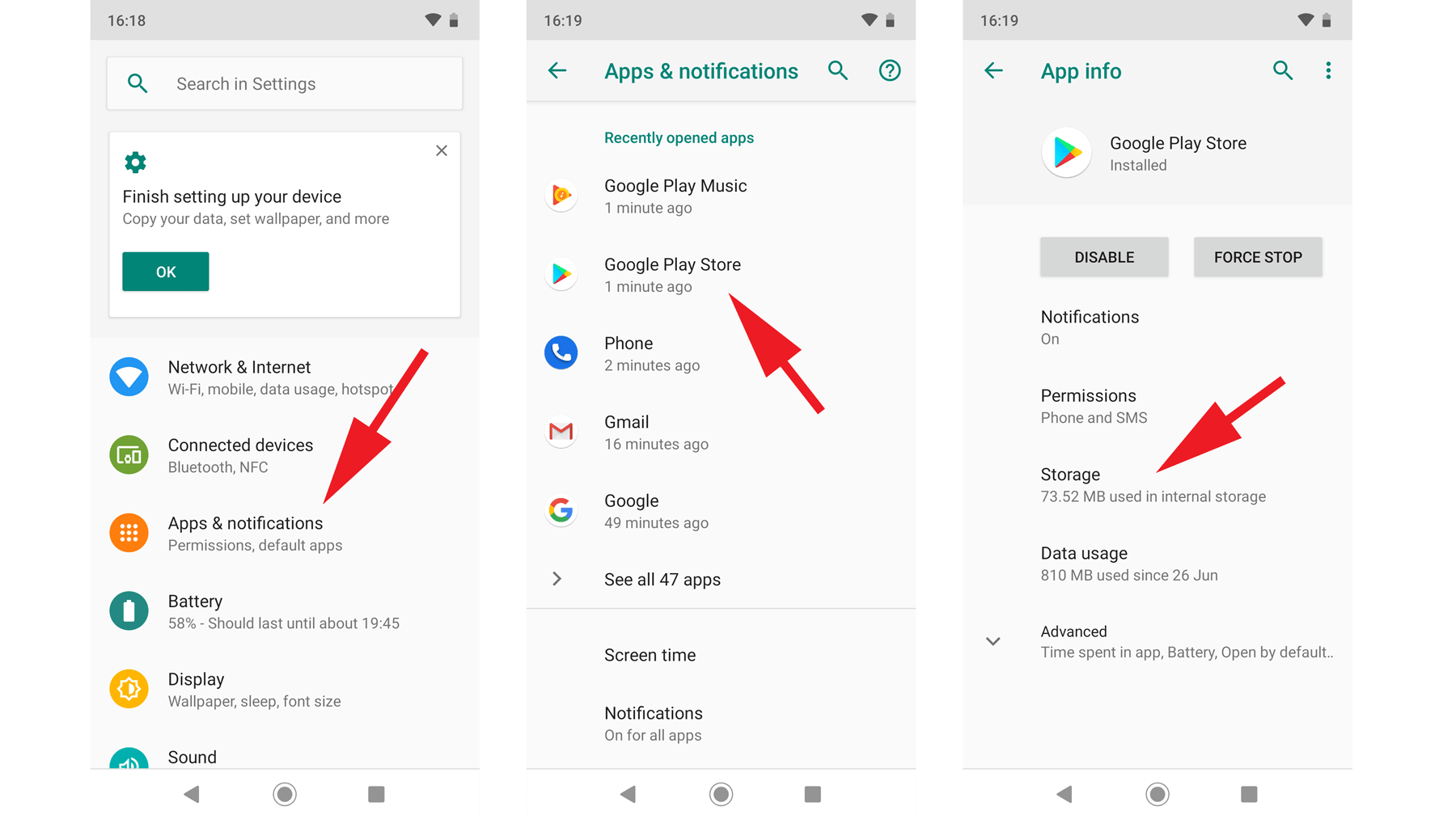 App-Einstellungen auf einem Android-Gerät mit der Option Cache leeren
