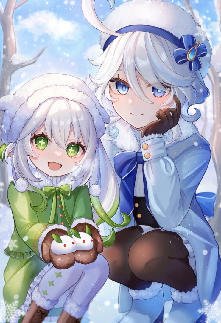 Illustration des personnages Nahida et Furina de Genshin Impact