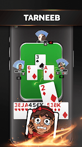 Jawaker mobile match of Baloot with the token balance visible above the table