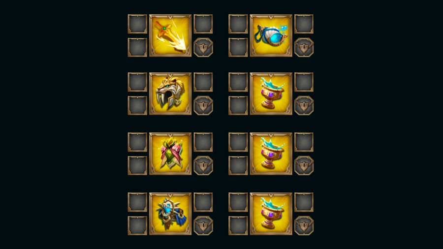 Obrazovka hradu v Lords Mobile zobrazující ikonu ozubeného kola nastavení v pravém dolním menu