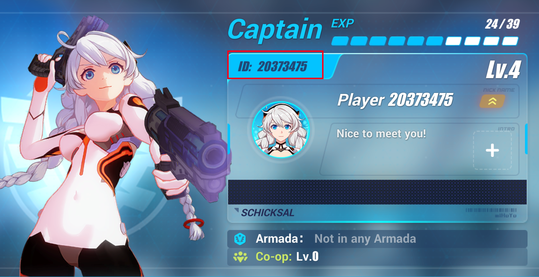 Honkai Impact 3rd Captain Info profile overview showing numeric UID and level