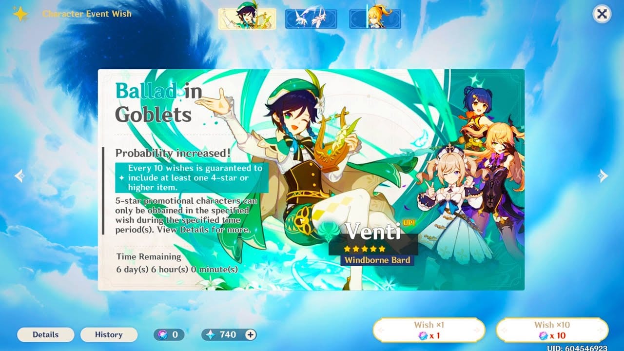 Genshin Impact Wish-bannerinterface met Primogems en Intertwined Fates