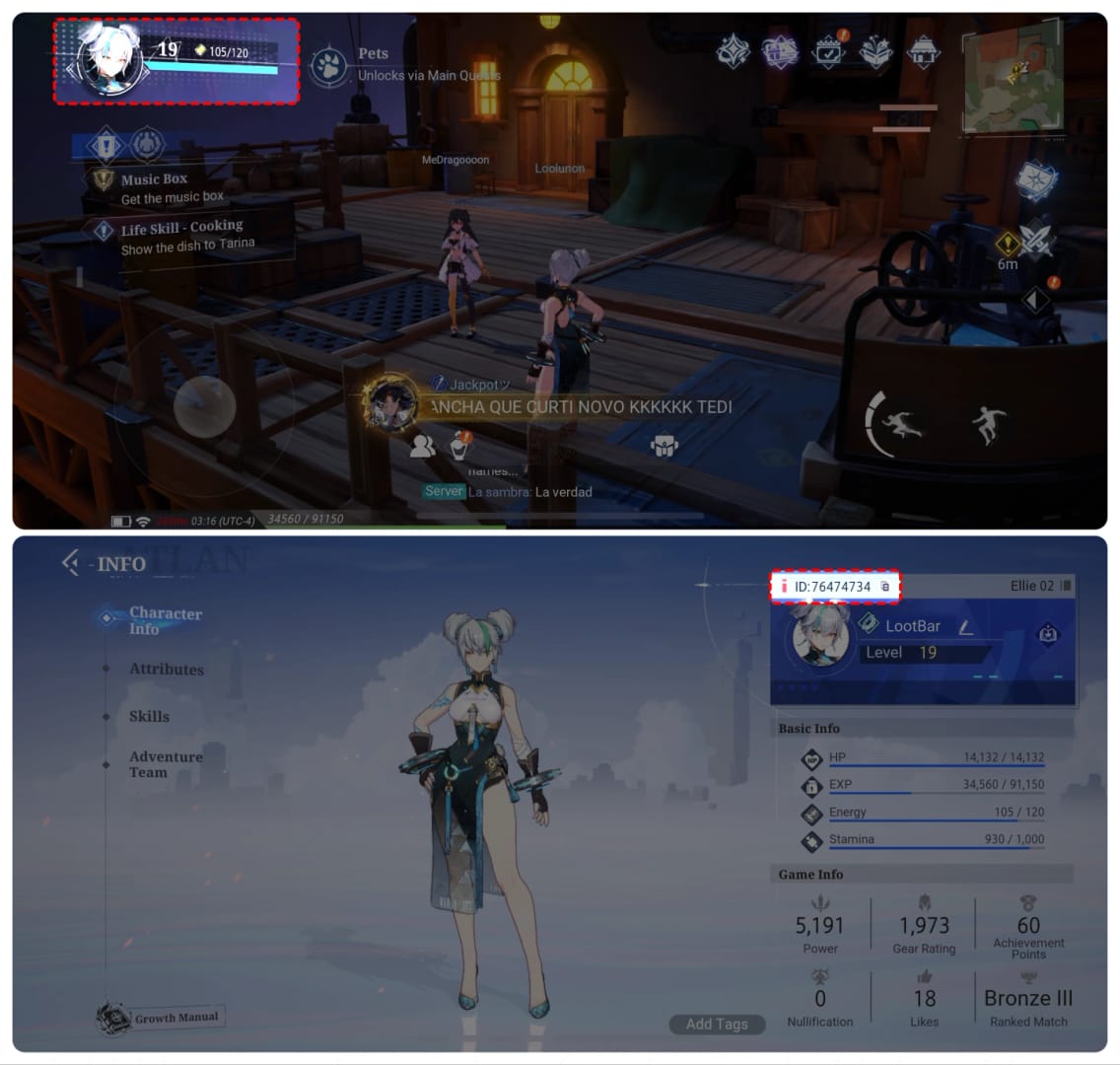 Interface da caixa de correio do jogo e da caixa de entrada de resgates de recarga de Crystal of Atlan