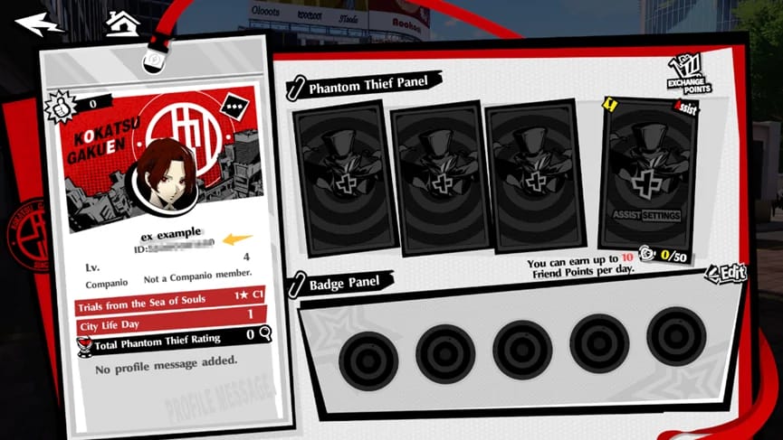 Imagen de guía para Persona 5 The Phantom X que muestra qué detalles de la cuenta verificar antes de recargar los Cognition Crystals de un amigo, incluyendo el UID y el servidor.
