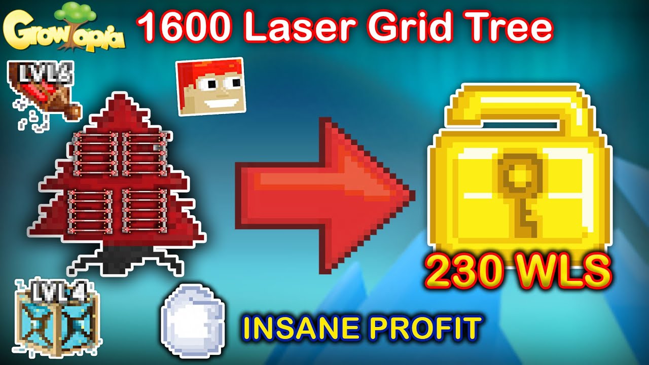 Jugador rompiendo bloques de Laser Grid en un mundo de farmeo de Growtopia con objetos flotando