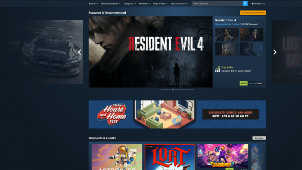 Steam storefront wishlist page showing game discount tags