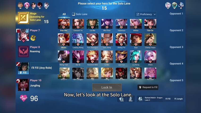 Clash Lane hero select screen showing Ma Chao among the available picks