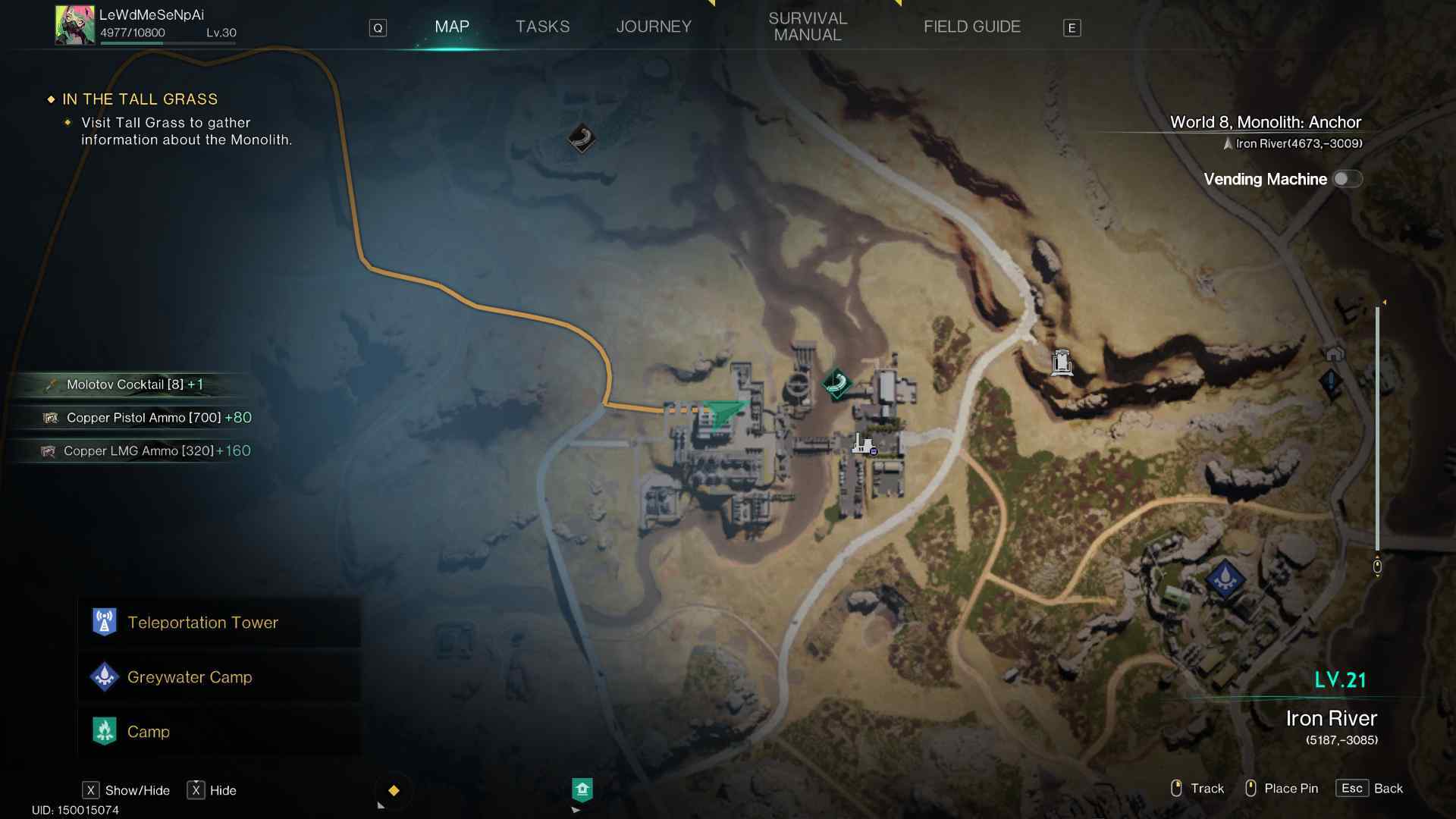 Tata letak peta rute farm acid di Greywater Industrial Zone di Once Human