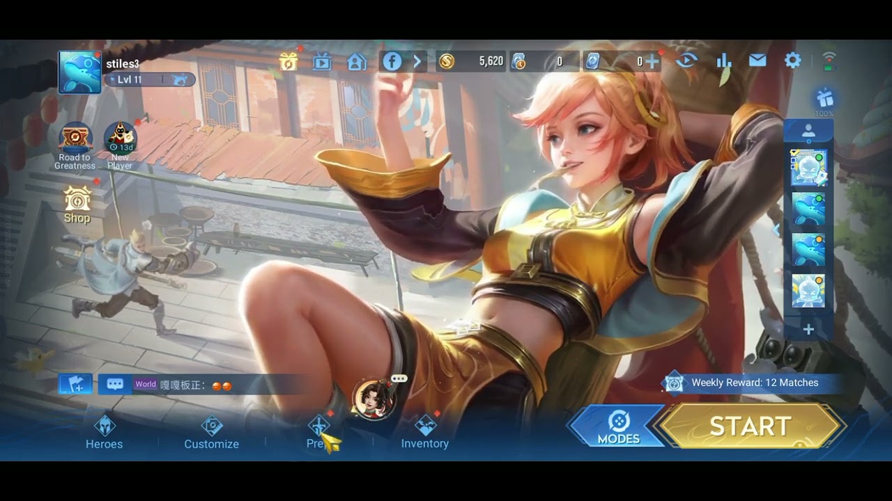 Main menu lobby screen of Honor of Kings highlighting the profile avatar in the upper left corner