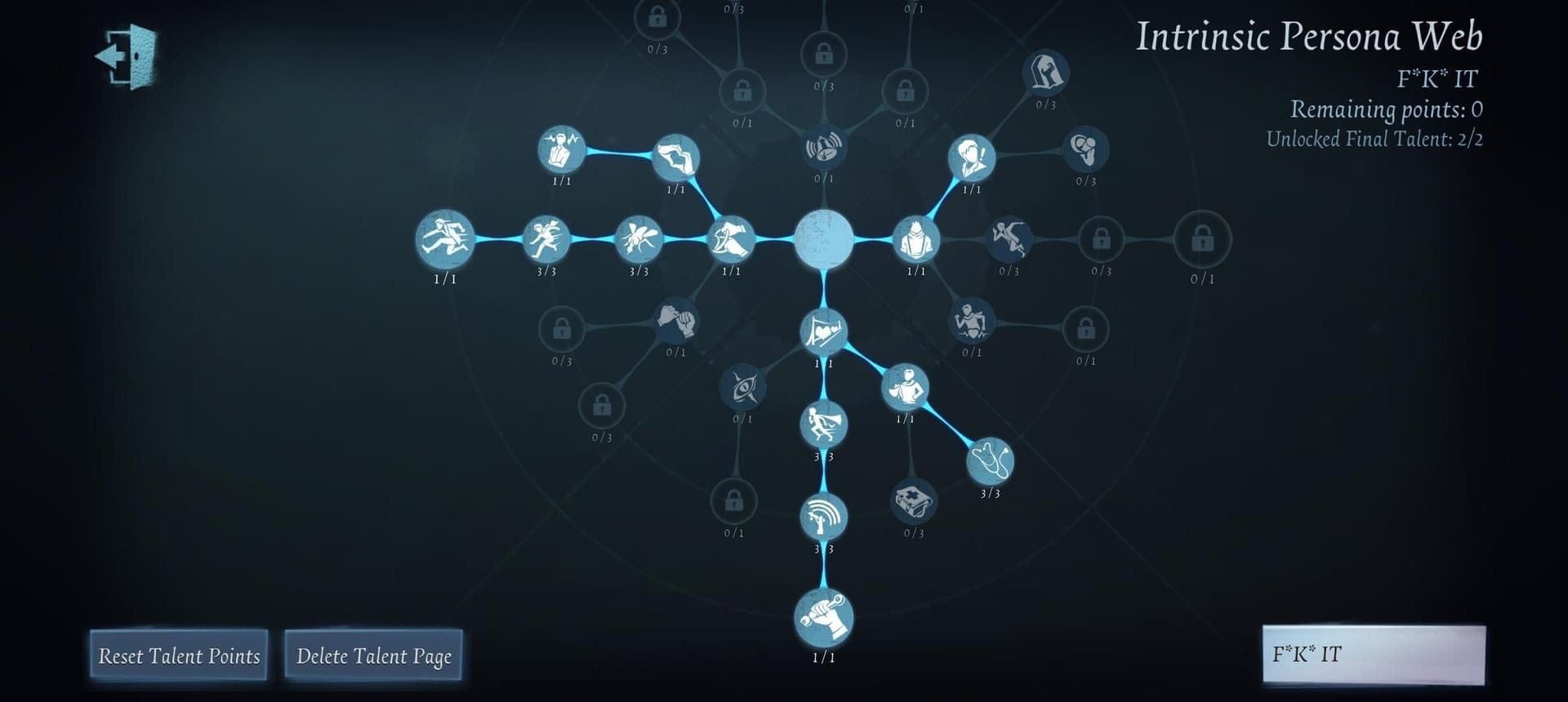Interface da árvore de talentos Persona Web de Identity V Echoes