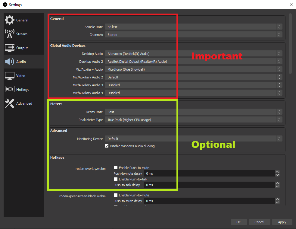 Configuration du débit binaire vidéo et audio dans OBS Studio pour Tango Web Desk