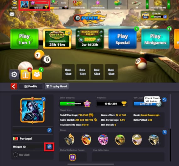 Пошаговое руководство в картинках по безопасному пополнению монет 8 Ball Pool по Unique ID