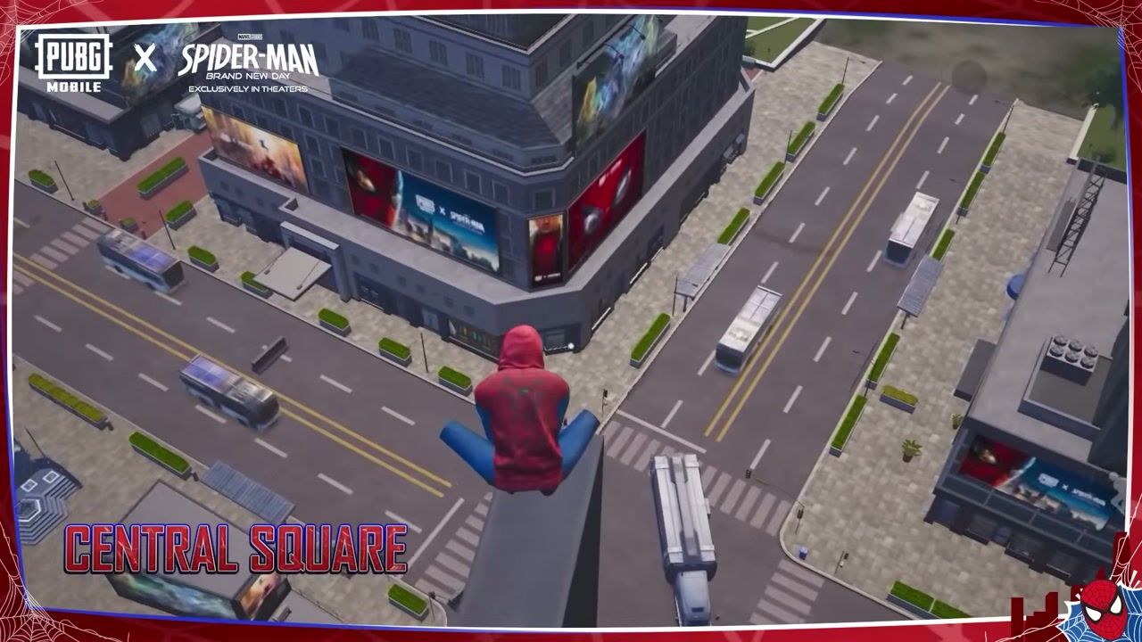 Vista sui tetti di Central Square in PUBG Mobile Spider-Man Brand New Day