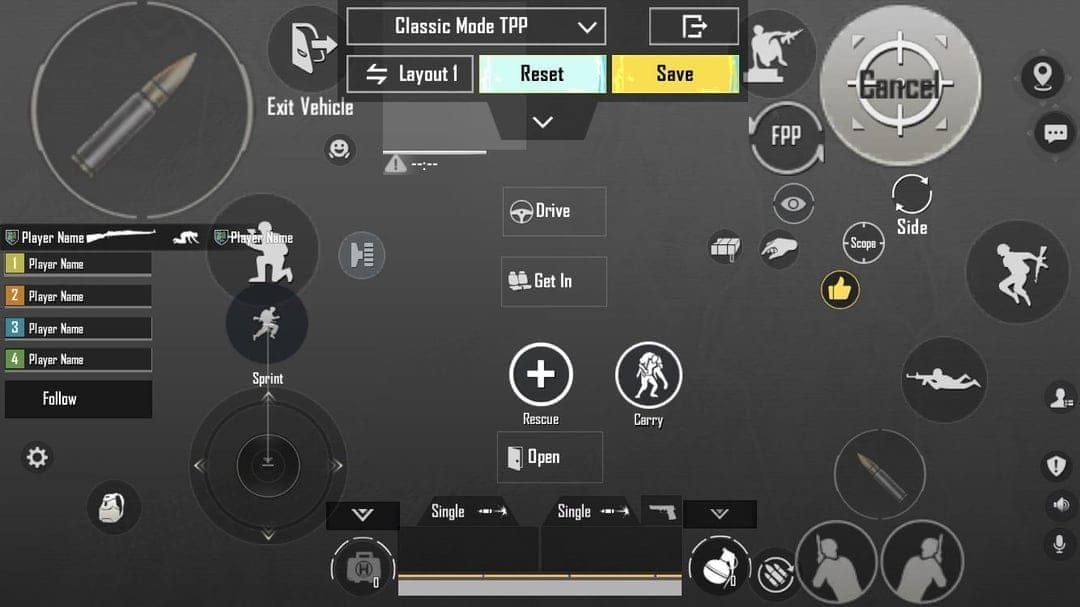 Interface de PUBG Mobile UC mostrando a configuração avançada do botão de peek no menu de controles