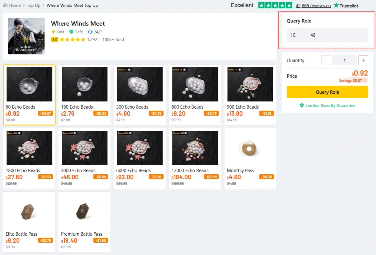 Where Winds Meet Top Up in-game support contact screen