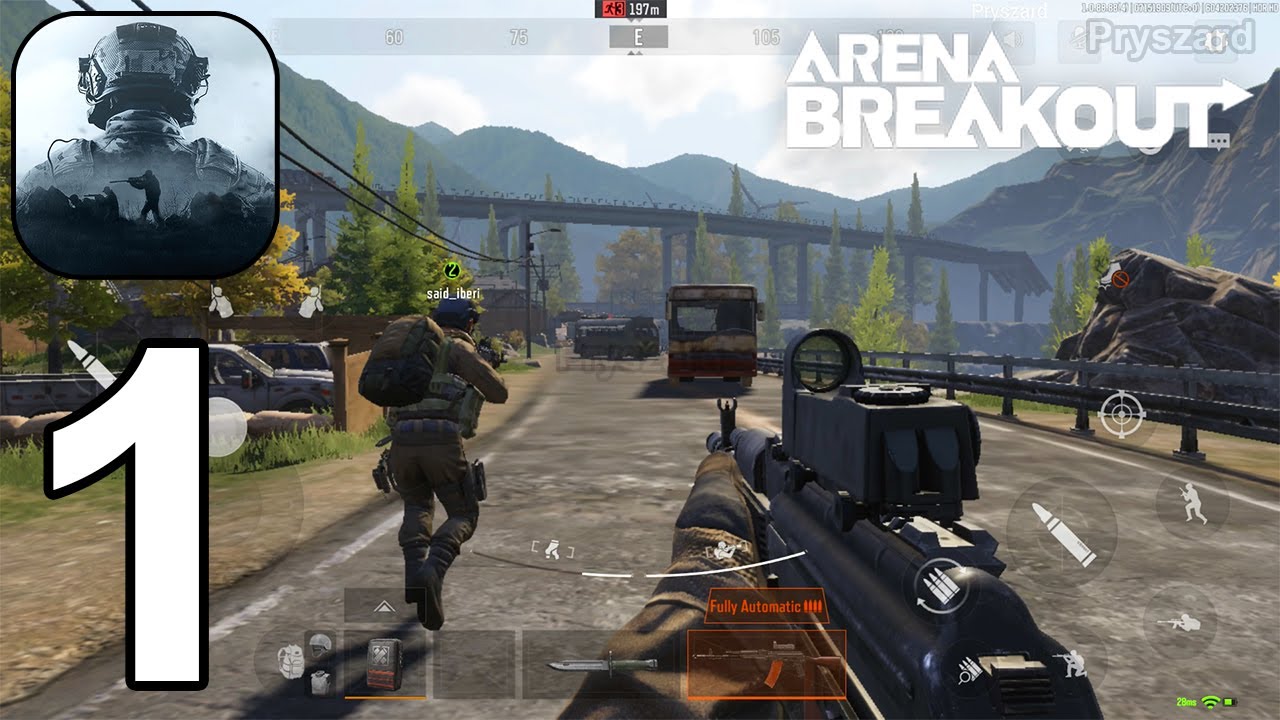 Arena Breakout tactical firefight on an Android mobile device showing combat rendering