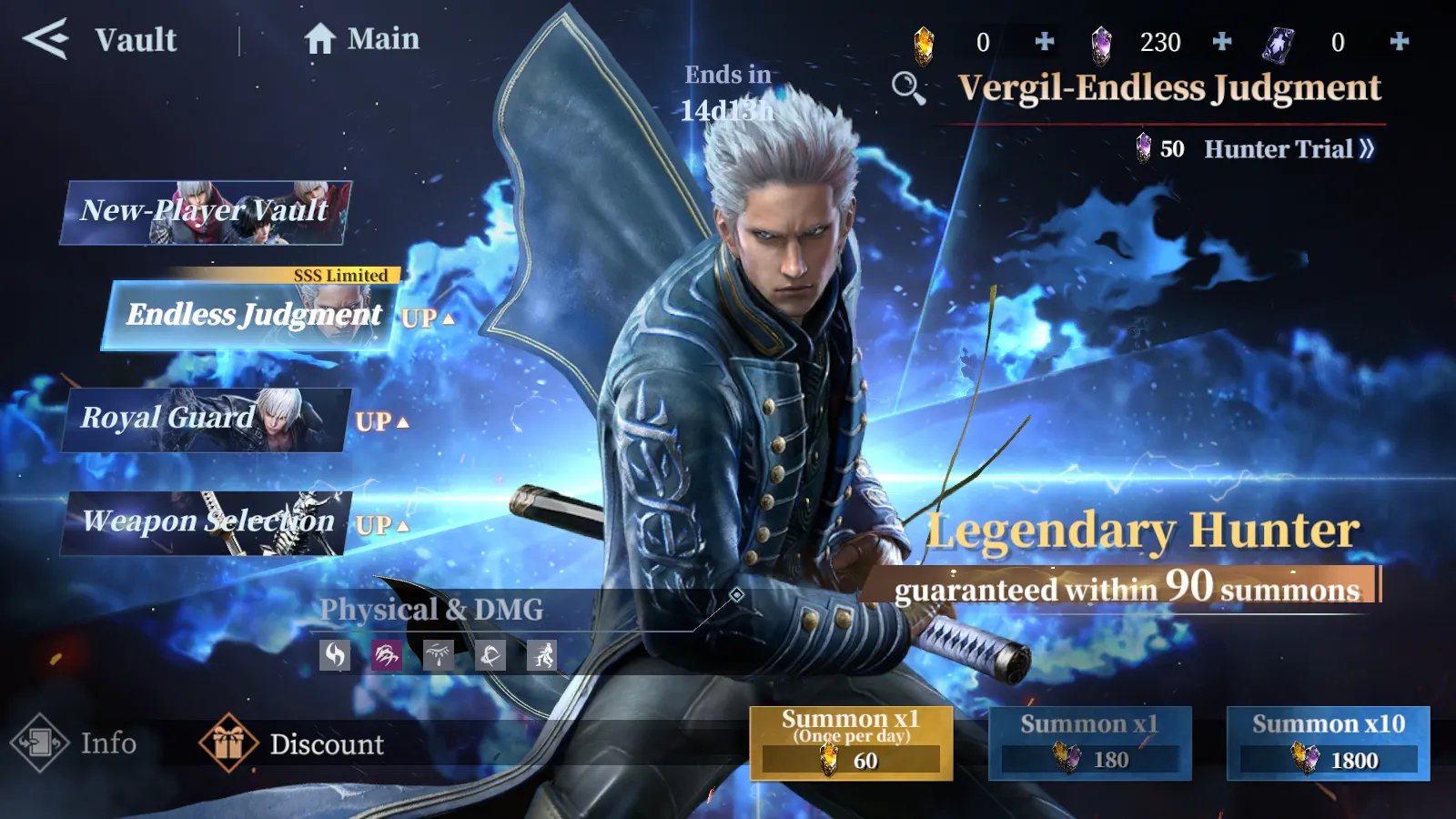 Recruitment banner in Devil May Cry Peak of Combat showing summon requirements