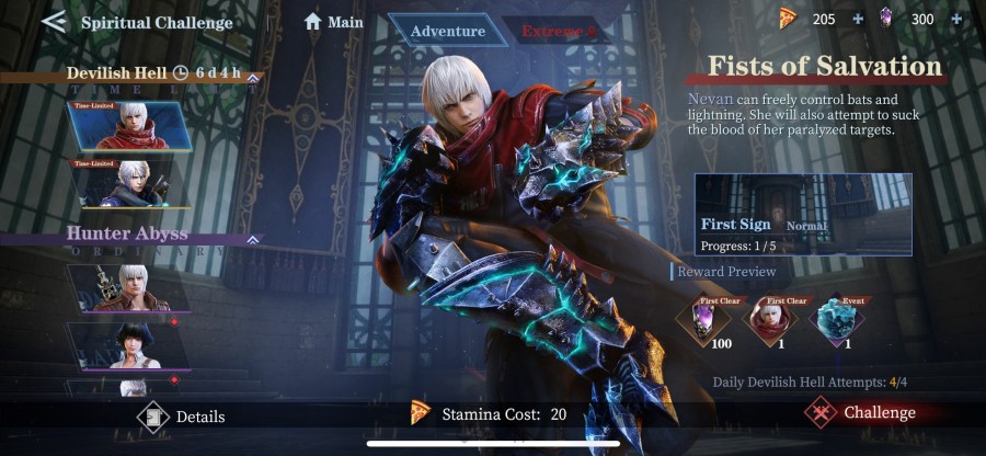 Dante kämpft gegen Gegner in einer Ressourcen-Herausforderungsstufe von Devil May Cry Peak of Combat
