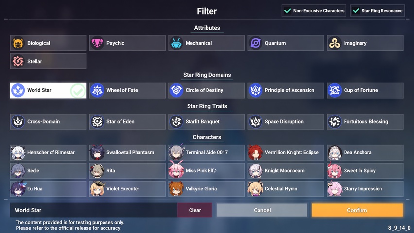 Astral Ring specialization list