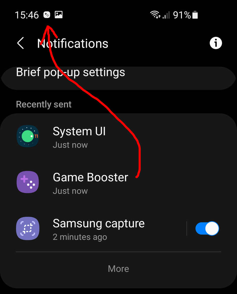 Samsung Game Booster settings showing Block during game notifications disabled