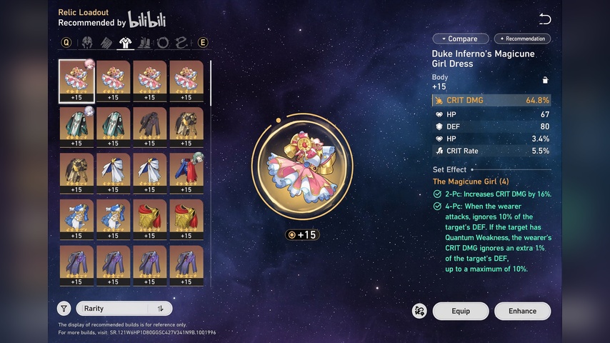 Relic set selection