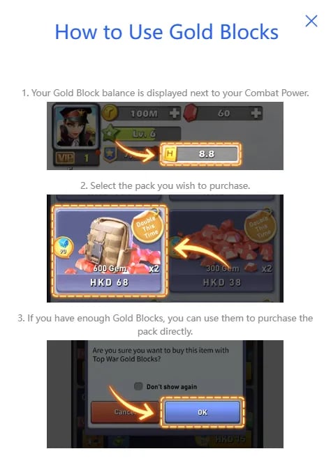 Top War Gold Bricks Top-Up guide image