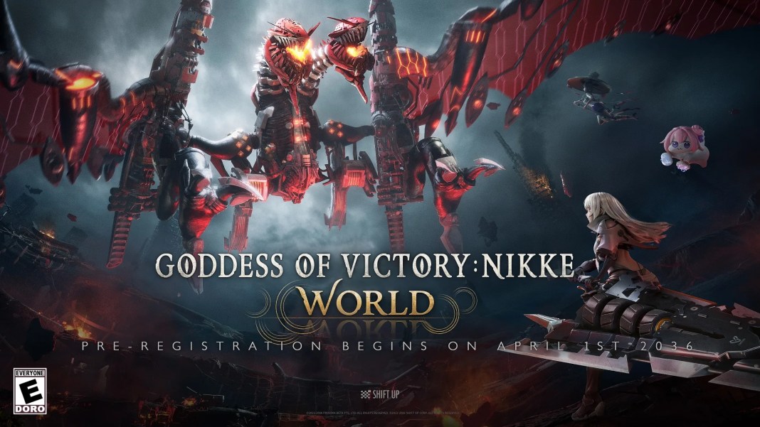 Pertarungan Goddess of Victory Nikke PC yang menampilkan bidikan crosshair dan kemampuan skuad