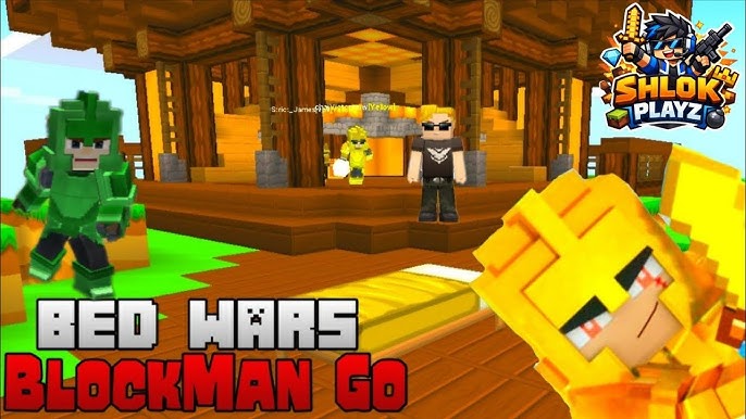 커스텀 캐릭터 모델과 블록이 표시된 Blockman Go 베드워즈 게임 플레이 화면